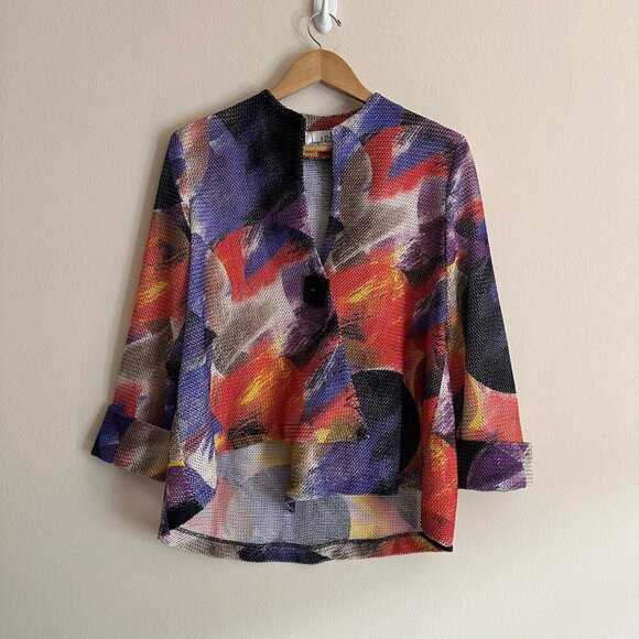 Joesph Ribkoff Mesh Asymmetric 3/4 Sleeve Jacket Womens Sise 12 Lagenlook Artsy - Picture 5 of 12